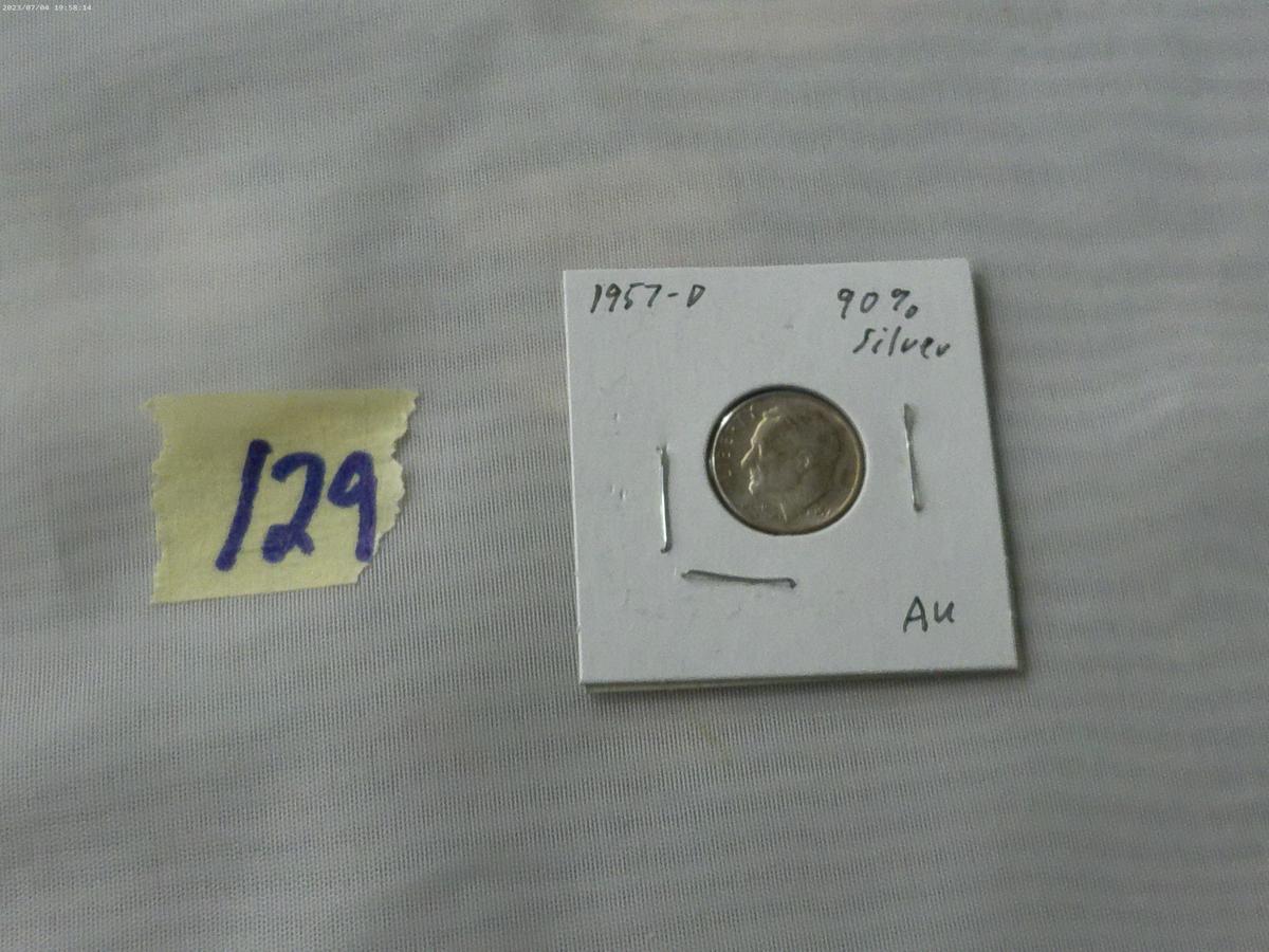 FDR dime, 1957 D silver in card