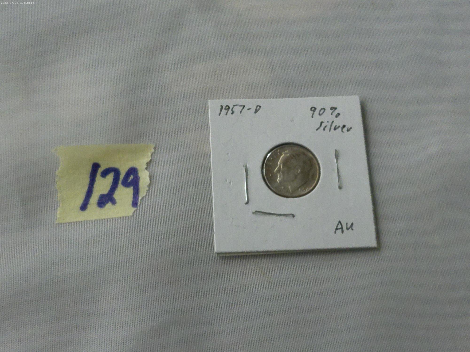 FDR dime, 1957 D silver in card