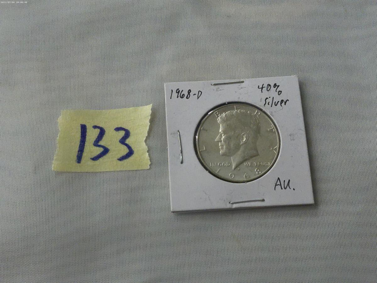 silver half dollar, 1968 D AU in card