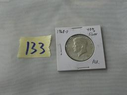 silver half dollar, 1968 D AU in card