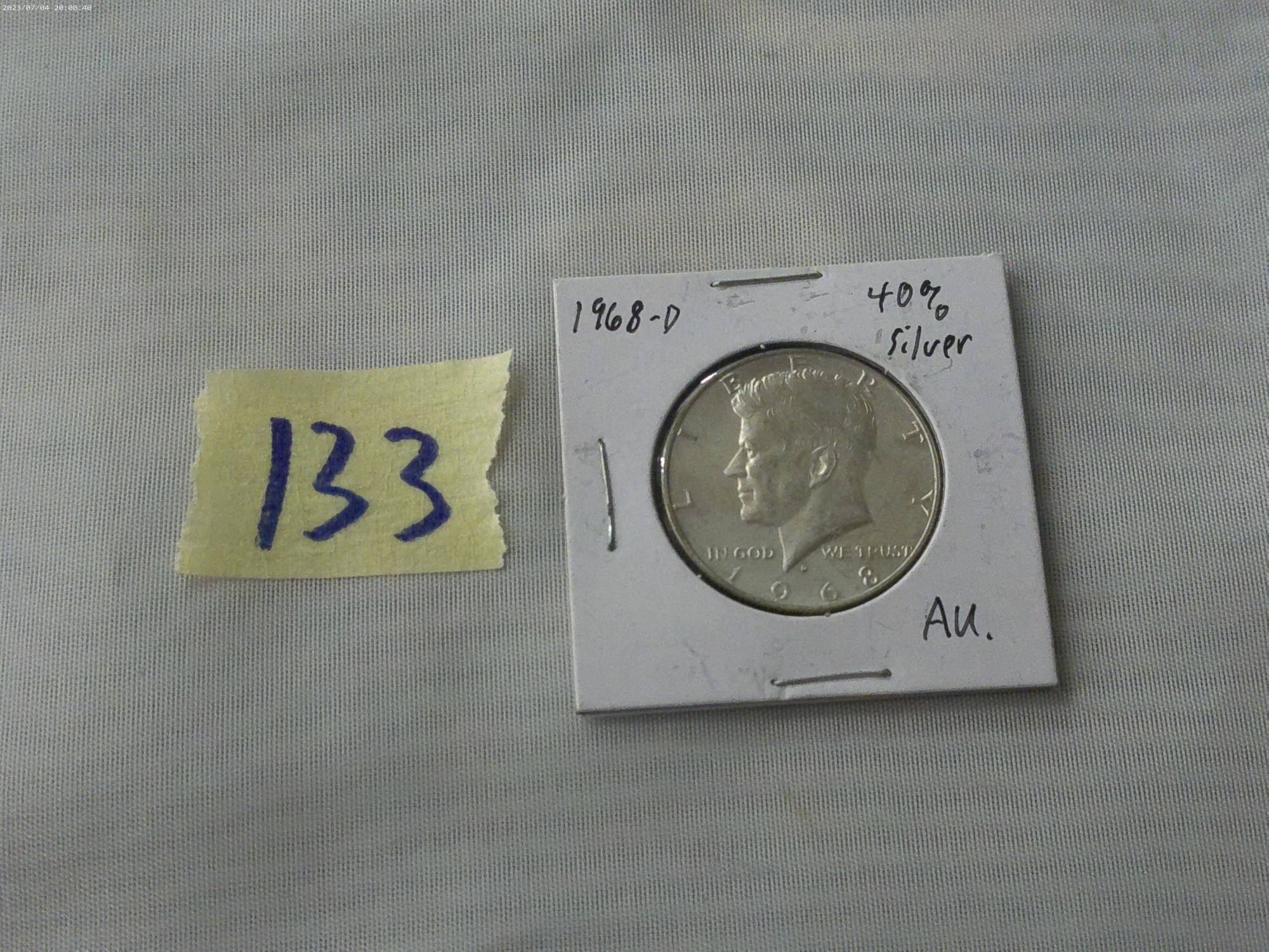 silver half dollar, 1968 D AU in card