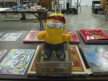 vintage Garfield stuffed figure, 1981 biker outfit 10in tall has some wear on pants good shape overa