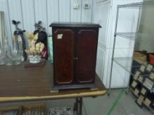 jewelry box with content, very nice heavy wood jewelry box with brass feet and handles 18.5in tall,