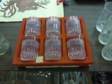 crystal drink glass set, nice heavy duty crystal drink glass set in tray lot of 6 they are 4in tall