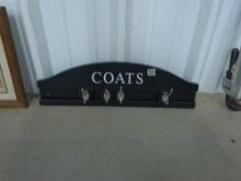 coat rack, wood with adjustable metal hooks 24in long