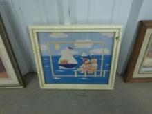 signed print, framed image of bears and sail boats 14x16 by wisler