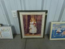 art, framed and matted print of a little girl with flowers 17x22