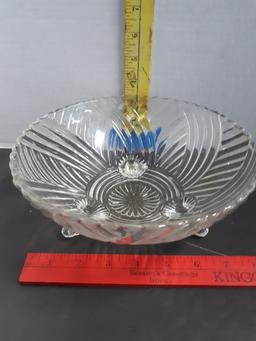 Vintage Frosted fruit bowl, Anchor Hocking 3 footed Bowl