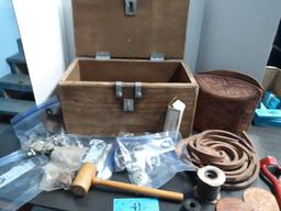 Vintage Wooden Crate with Leather Working Tools