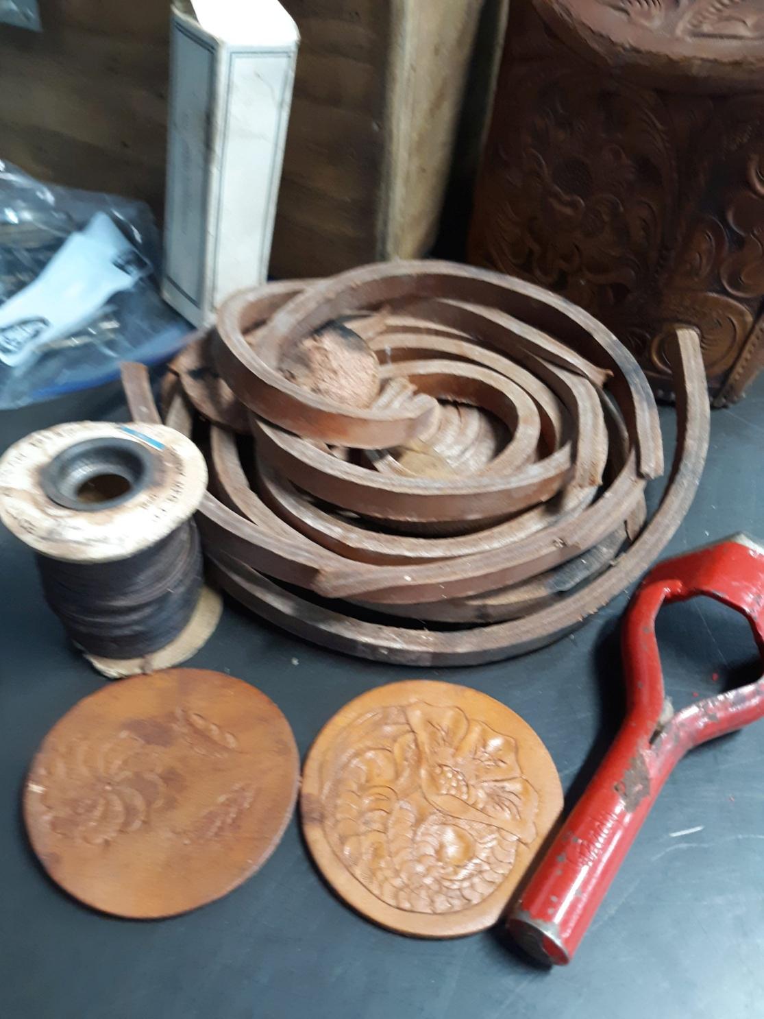 Vintage Wooden Crate with Leather Working Tools