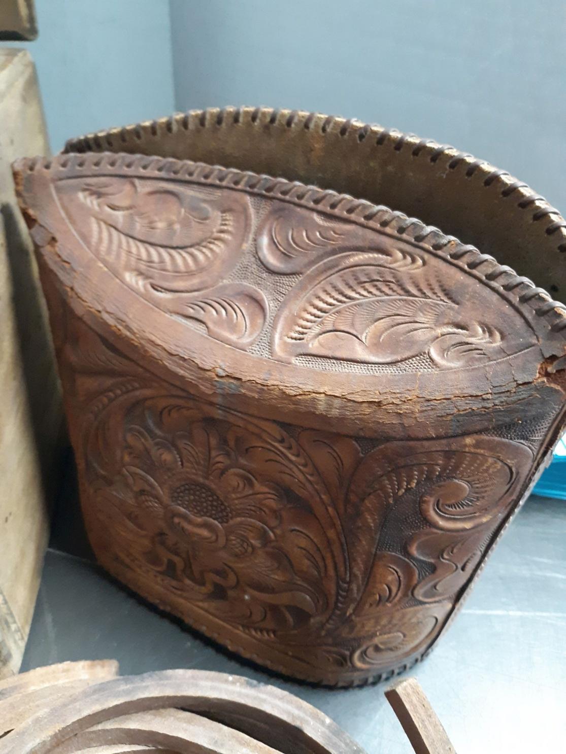 Vintage Wooden Crate with Leather Working Tools