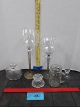 Clear Glass Lot, Candle Holders, Vase and more