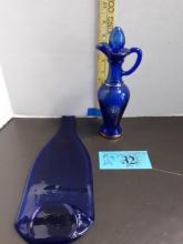 Vintage 1970 Blue Avon Bottle, Pressed Glass Wine Bottle