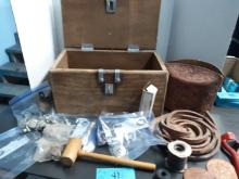 Vintage Wooden Crate with Leather Working Tools