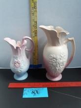 Vintage Hull Pottery, Small Vase has Small Chip, Large Vase Pink and Beige