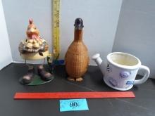 Misc Lot, Chicken Tea Light Holder, Rattan Goose Basket, Flower Holder