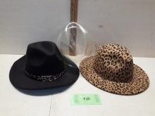 Boujie Bar Leopard Print Fedora Hat, Black Fedora Hat 57cm