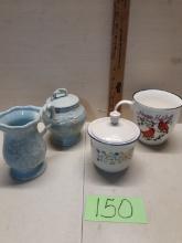 Pfaltzgraff Red Bird Cup, Brickstone Sugar Dish, Blue Sugar and Creamer Indigo