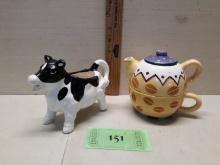 Stackable Tea Pot, Vtg Black and Whit Holsteen Cow