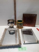 Misc Lot, Mirror Vanity Trays, Silverplate Fondue Chafing Warming Stand and more