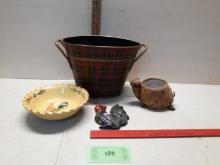 Misc Lot, Decorative Bucket, Turtle Basket, Chicken Bowl, Rooster