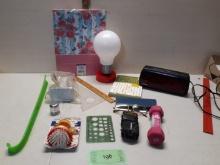 Misc Lot, Light Bulb, Hand Weight, Ruler, Clock and more