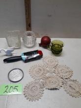 Misc Lot, Vtg Doiley, Japan Swan, Pressed Aluminum Coaster and more