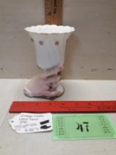 Vtg Napco Ware Lady Hand Holding Goblet Vase Pink Applied Roses