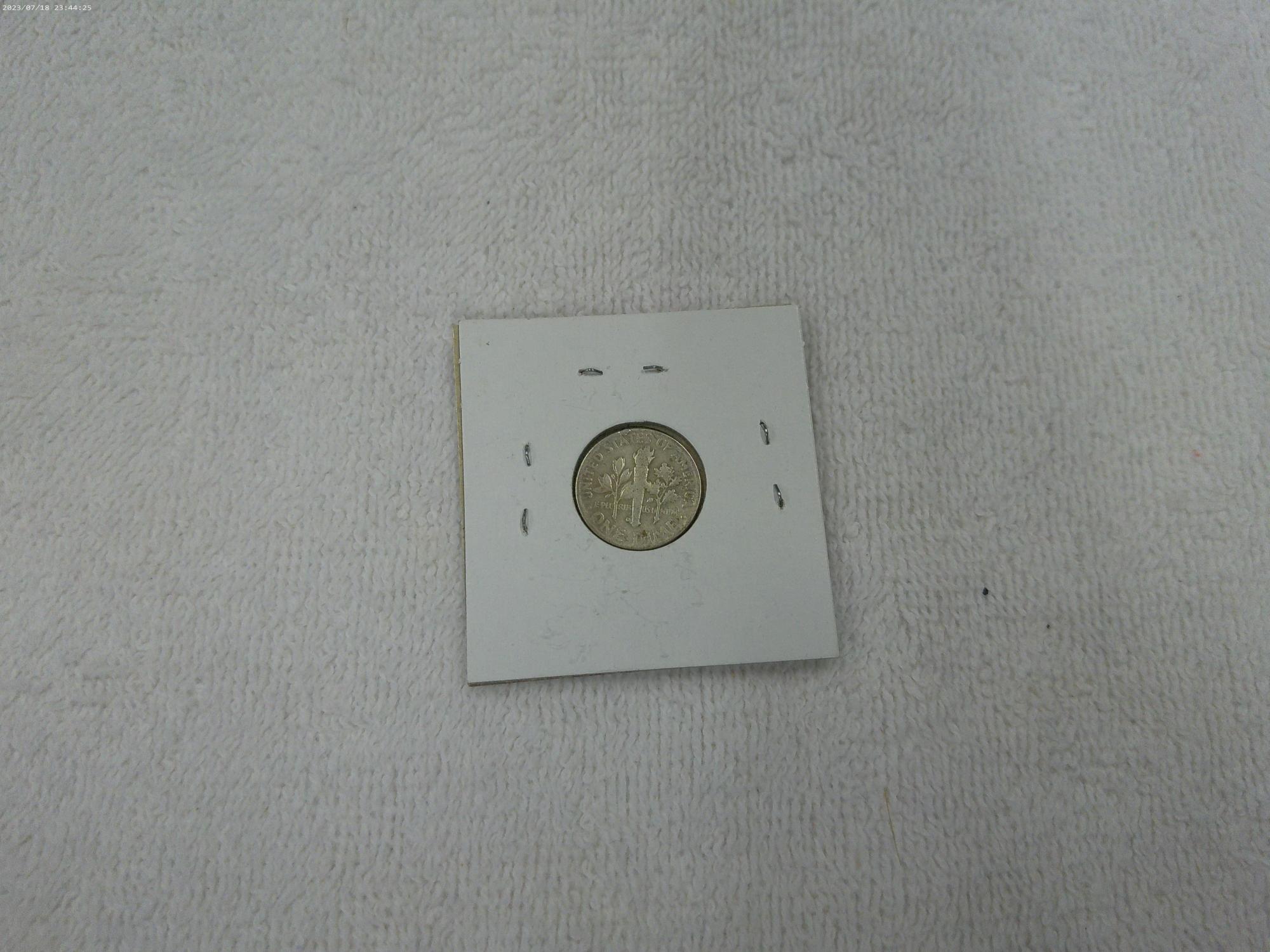 silver dime, 1947-D FDR dime in card