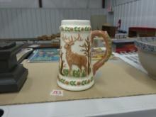 beer stein, handmade and signed by artist with deer design from 1987