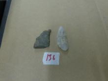 native american artifacts, 2.5in spearhead and cutting tool from sc indian tribe