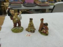 native american decor, lot of 3 figures of native american kids tallest is 5in
