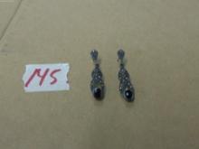 silver earrings, black onyx stones 925 4.8g