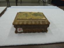 wood storage box, vintage wood box with map on the lid 7in wide and 3.5in tall