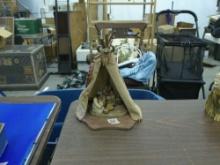 native american diorama, a family in their teepee 10in tall
