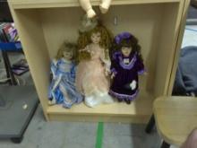 porcelain dolls, lot of 3 tallest is 20in