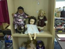 vintage dolls, lot of 3 two baby dolls and a porcelain doll tallest is 17in