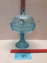 Vintage Aquamarine Compote Bowl on Stand