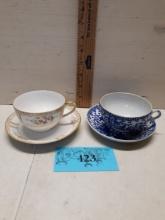 Tea Cup and Saucer Lot, Blue and White (Chipped), Nippon Hand Painted