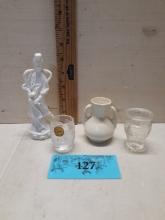Vintage Lotus Figure (chipped),  Crystal Shot Glass and more