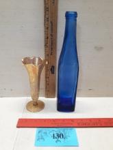 Vintage Fancy Lotus Bud Vase, Cobalt Blue Bottle