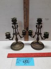 Vintage Brass Triple Arm Candle Holders