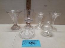 Vintage Glass Lot, Candle Holder, Goblet and more