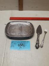Stainless Serving Plate with Knife, fork