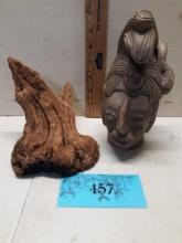 Vintage Head Statue, Wood Pc