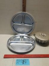 Vintage Fluted Aluminum Jello Mold w/Lid, 3 section plates