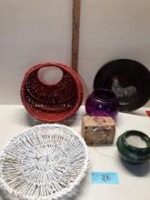 Misc Lot, Baskets, Chicken Plate and more