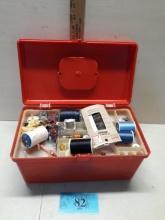 Vintage Plastic Sewing Box, full or thread and more