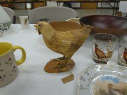 bird decor, two liquor glasses, quail plate, and handmade bird figure that is 7in tall