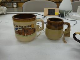 stoneware pottery, two mugs and a vintage pfaltzgraff cream and sugar set